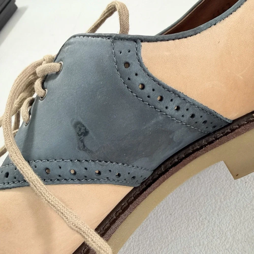 GH Bass Mens Saddle Oxford Suede Bone Multi Montgomery Blue Size 8 M W/ Box